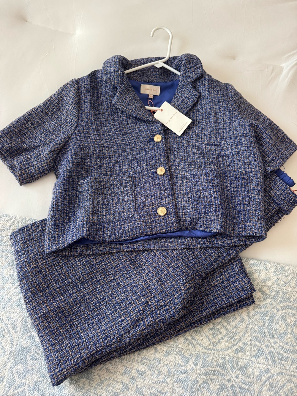 Skies Are Blue NWT Blue Tweed Top and Pants Set